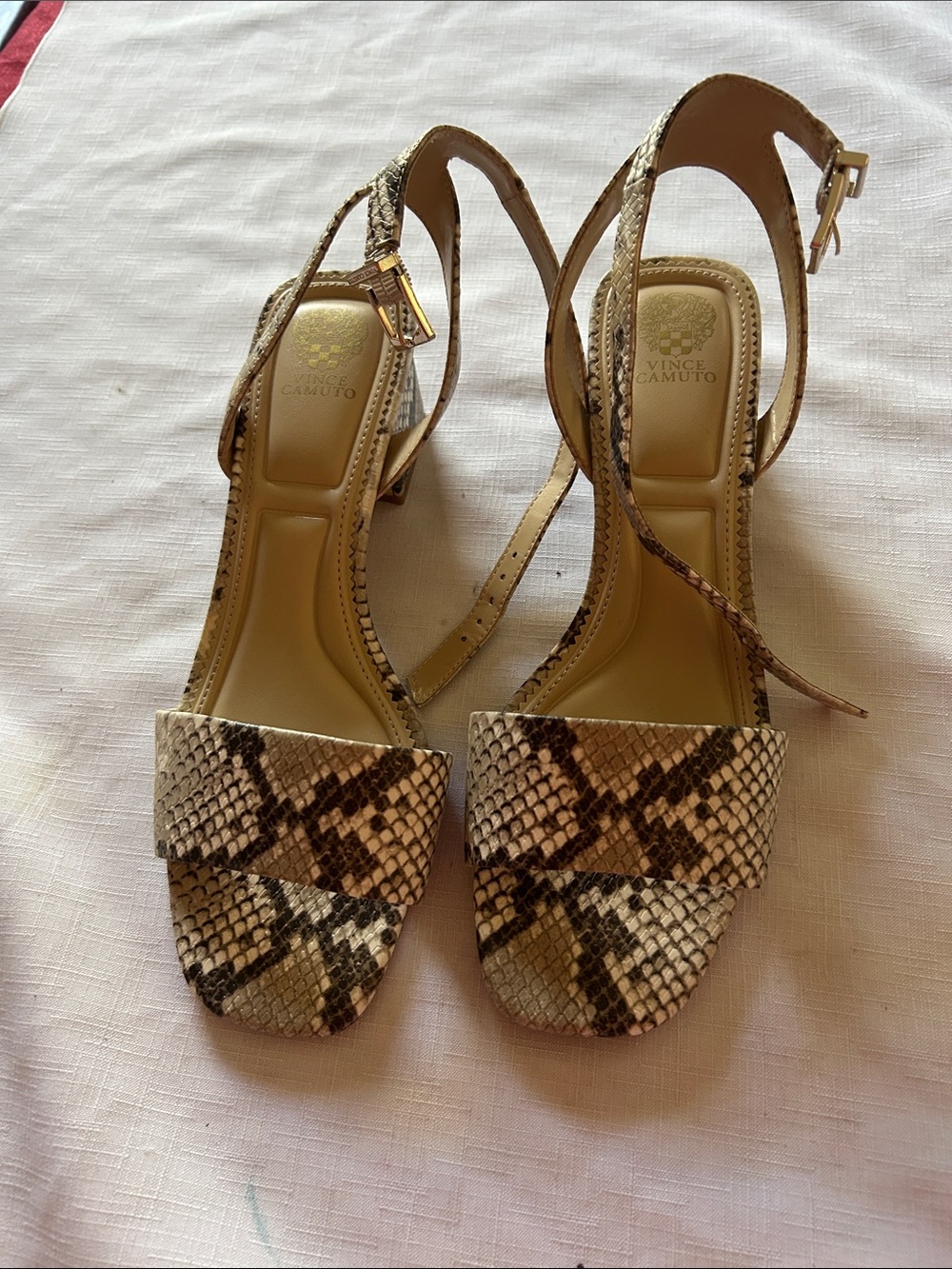 Vince Camuto Neutral Snake-Print Slingback Heels